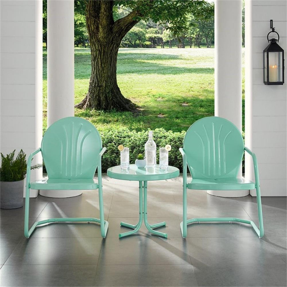 Crosley Furniture Griffith 3 Piece Metal Patio Conversation Set in Aqua