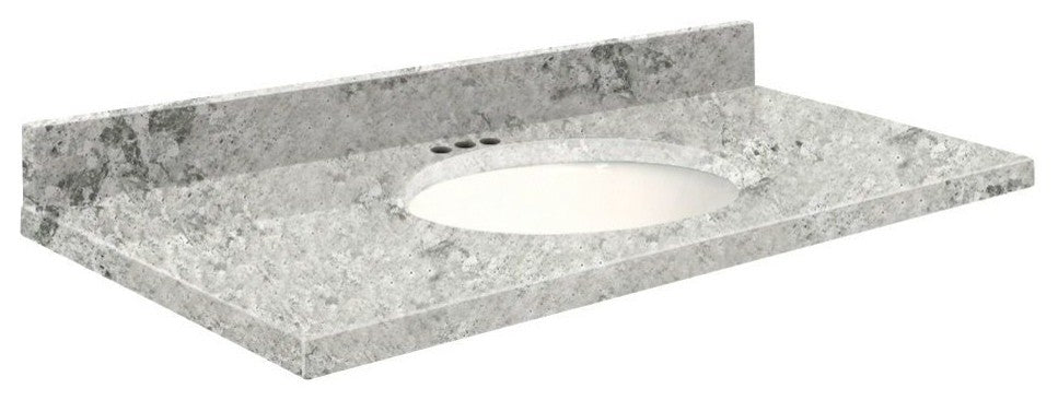 Quartz 49"x19" Vanity Top, Single Faucet Hole, White Bowl, Winter Wonder, 4" Cen