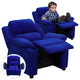 Deluxe Padded Kids Recliner With Storage Arms, Blue Microfiber