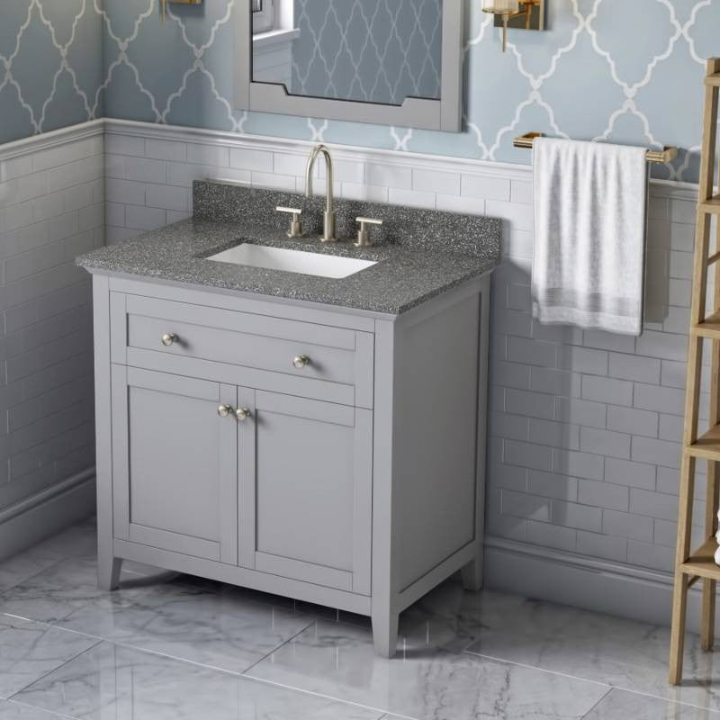 Chatham Traditional 36" Grey Single Sink Vanity, Boulder Cultured Marble Vanity