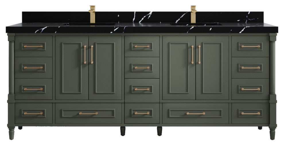 Aberdeen 84 Double Sink Bath Vanity in Pewter Green 2" Calacatta Black