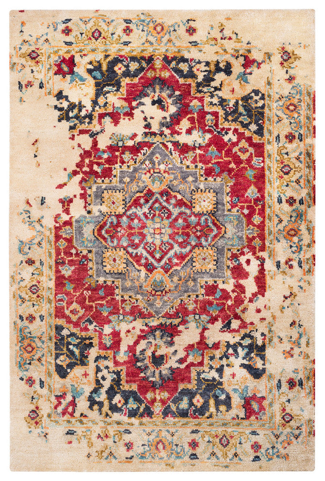 Surya Scarborough SCR-5159 2'x3' Rug, Khaki/Dark Red/Wheat/Tan/Navy/Aqua/Gray