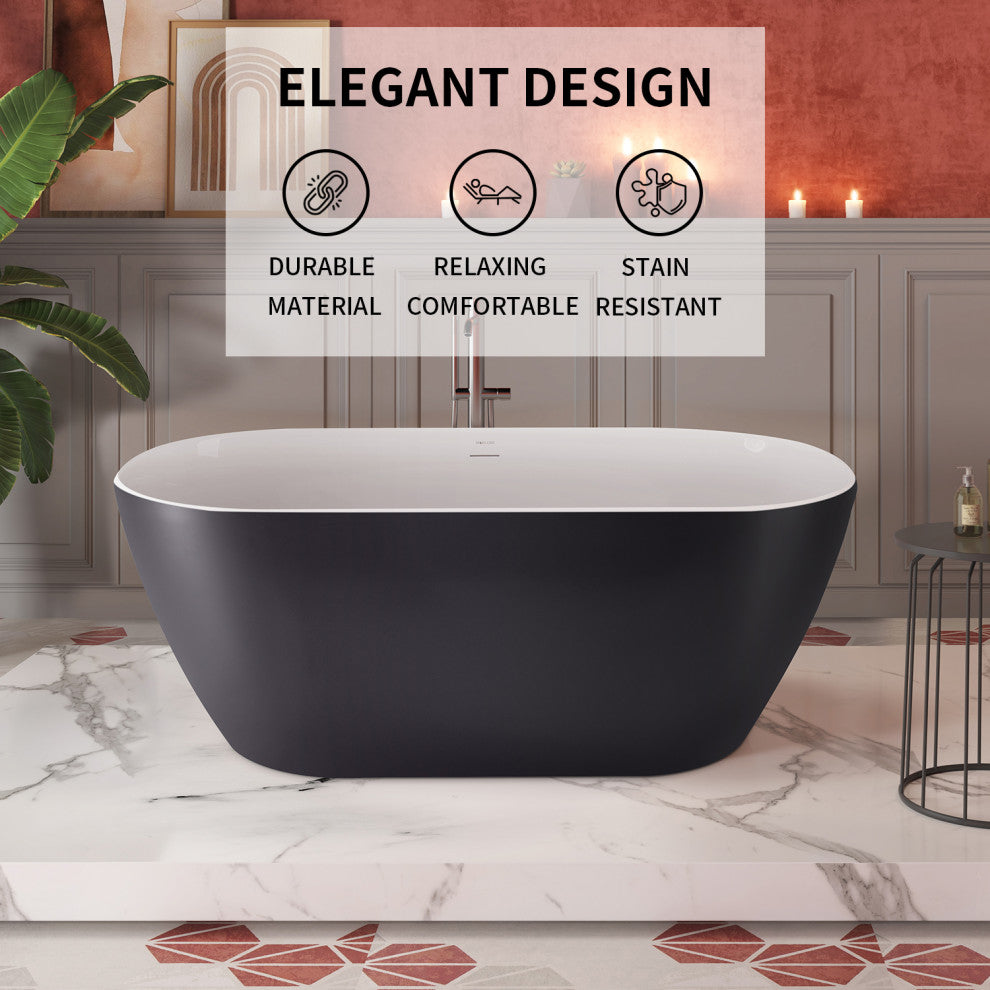 Giving Tree 59 inch Freestanding Acrylic Bathtub Stand Alone Soaking Tub, Grey