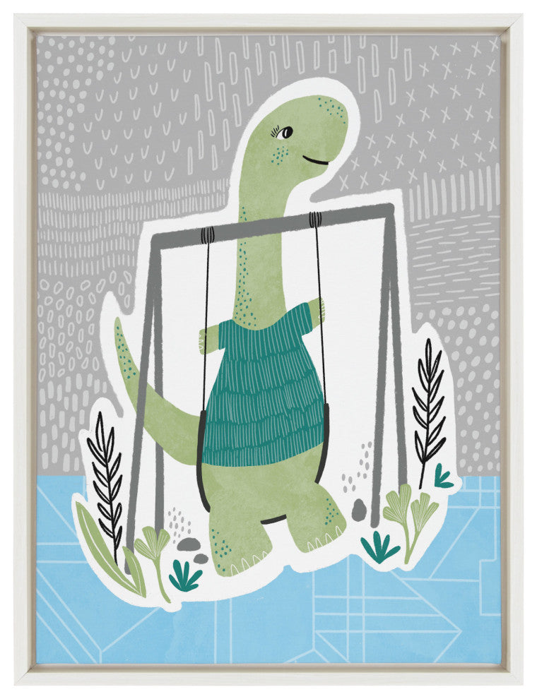 Sylvie Dino at the Park 2 Framed Canvas by Molly Fabiano, White 18x24