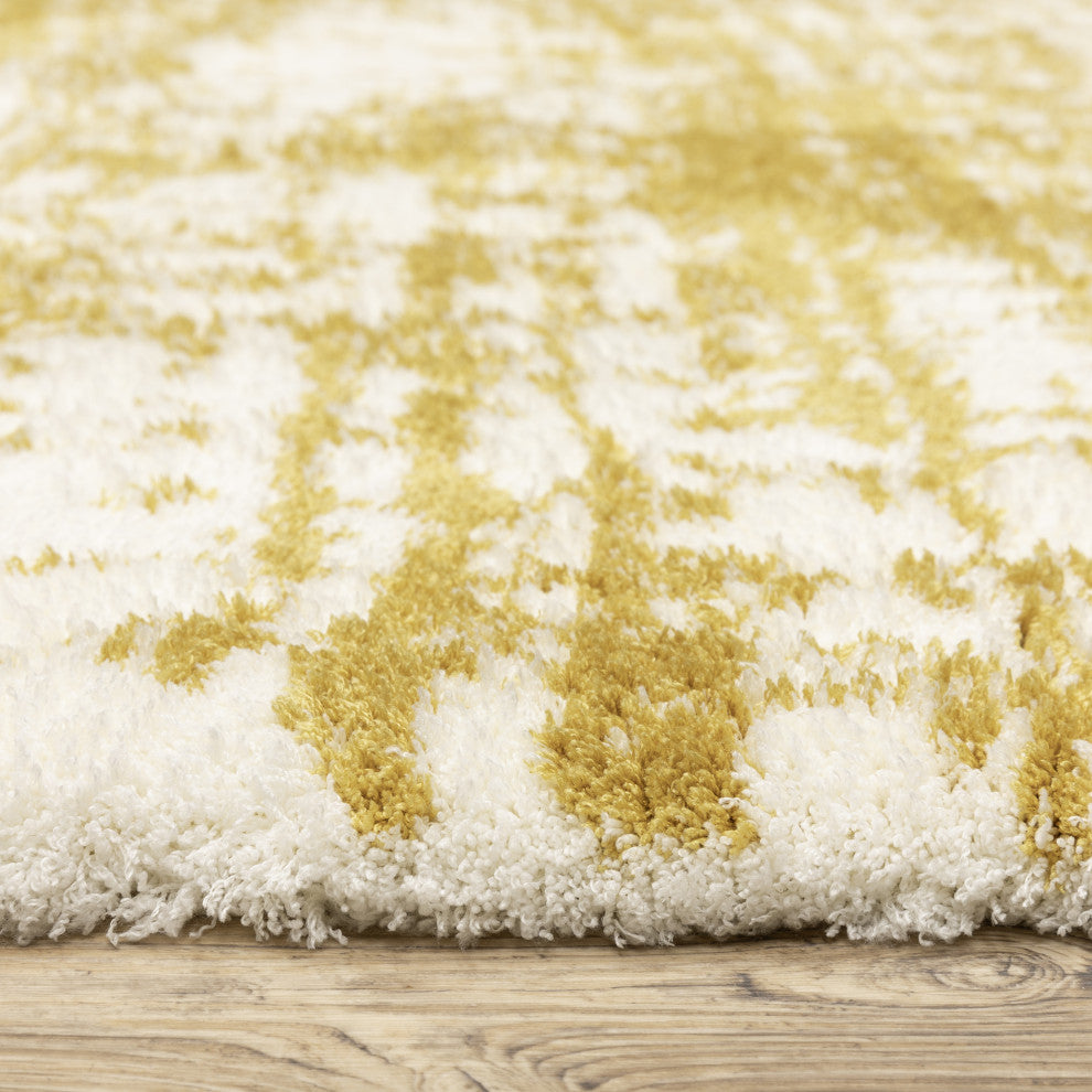 Greer Modern Distressed Etchings Gold/ Ivory Area Rug, 3'10" x 5'5"
