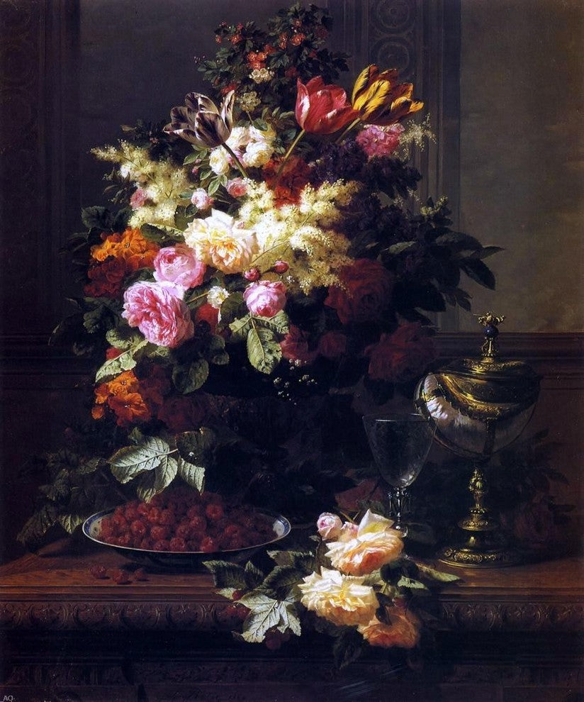 Jean Baptiste Robie A Still Life of Roses Wrapped Canvas, 20"x25"