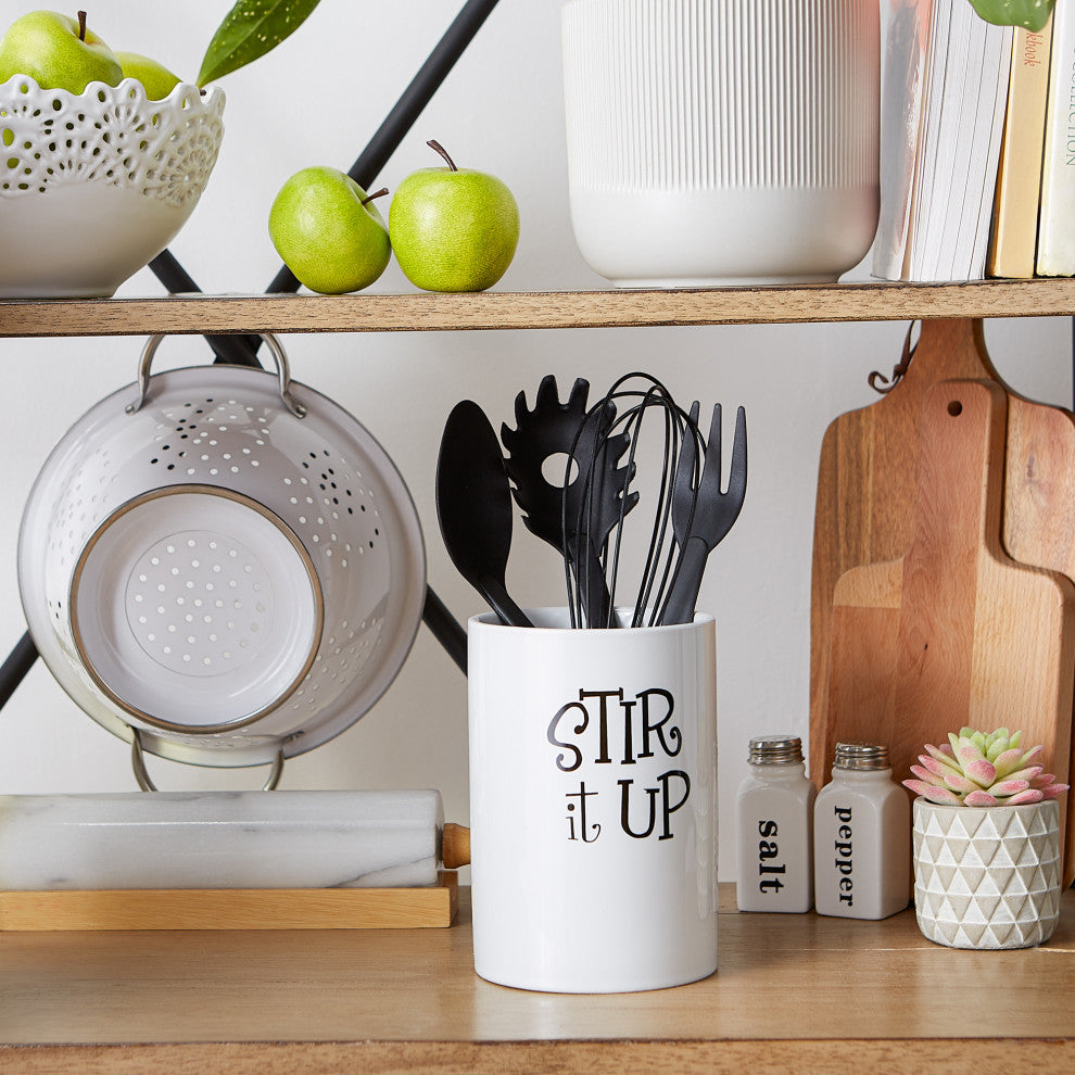 DII White Stir It Up Ceramic Utensil Holder