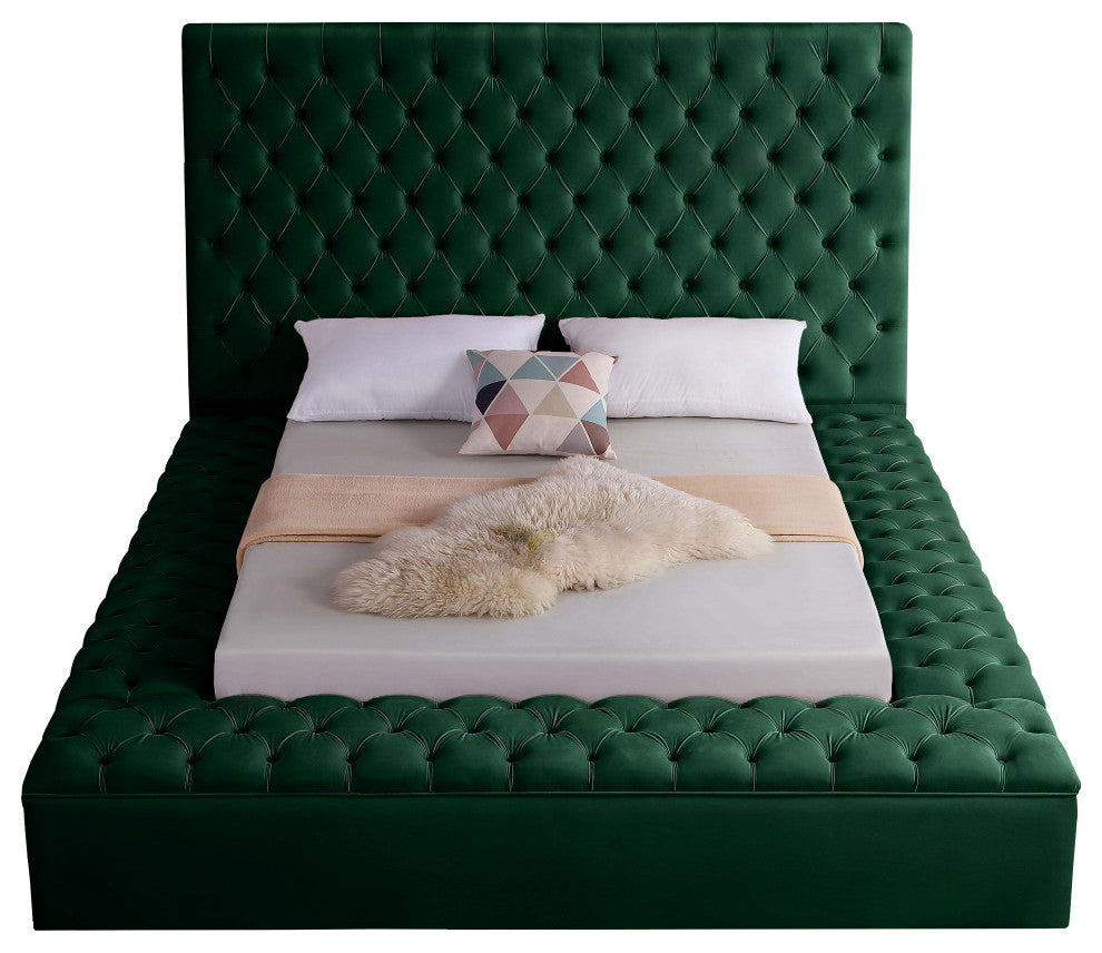 Bliss Velvet Upholstered  Bed, Green, King