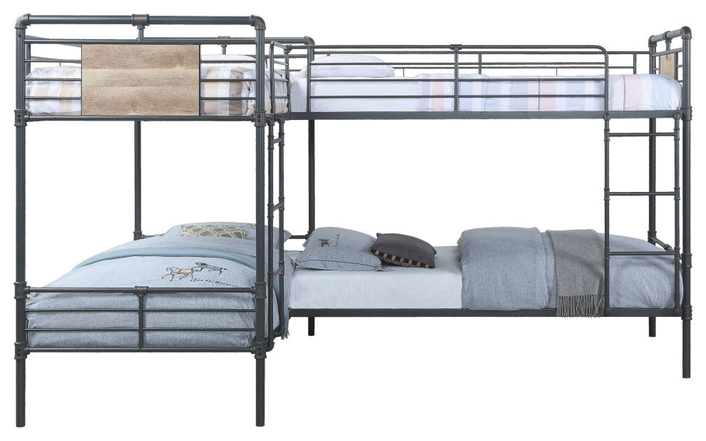 Twin/Twin L Shape Bunk Bed, SandyBlack, Dark Bronze HandBrushed Finish, Cordelia