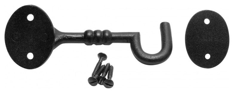 Black Wrought Iron Cabin Hook Eye 5" L with Screws Pack of 4 Renovators Supply