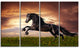 Black Friesian Horse Gallop, Abstract Canvas Art Print, 48"x28", 4 Panels
