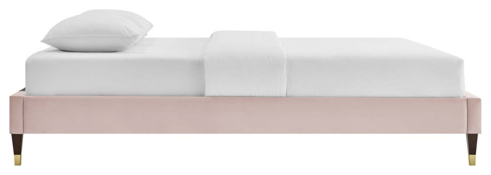 Harlow Queen Performance Velvet Platform Bed Frame-Pink