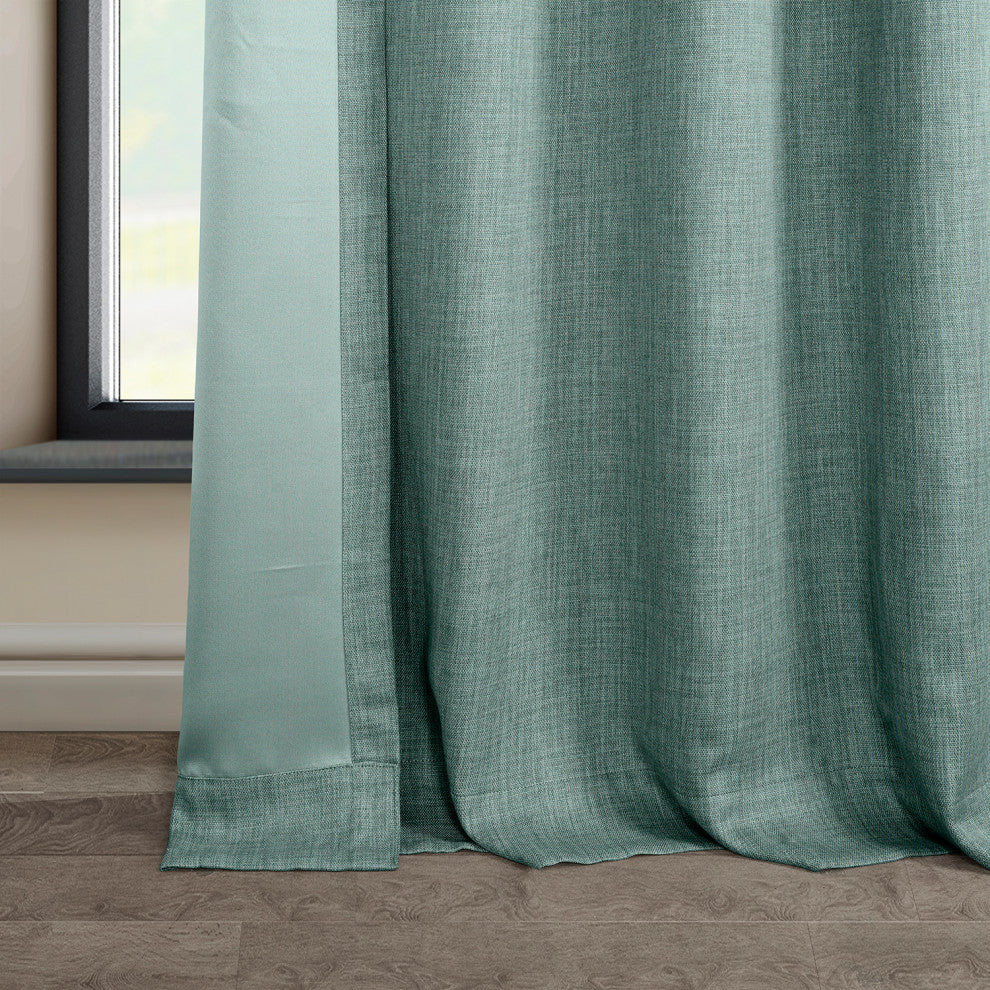 Faux Linen Grommet Room Darkening Curtain Single Panel, Sea Thistle, 50w X 120l