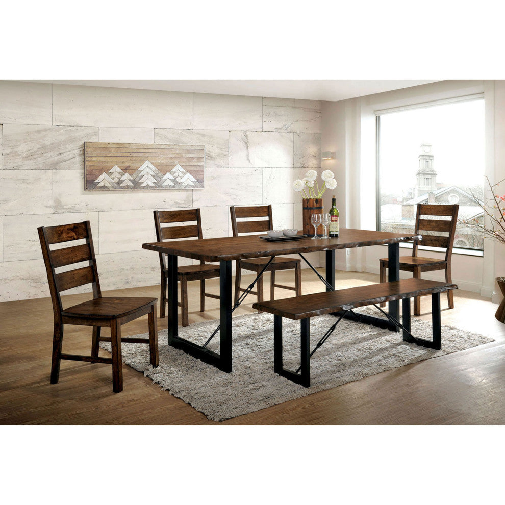 Metal and Wood Dining Table, Walnut And Black