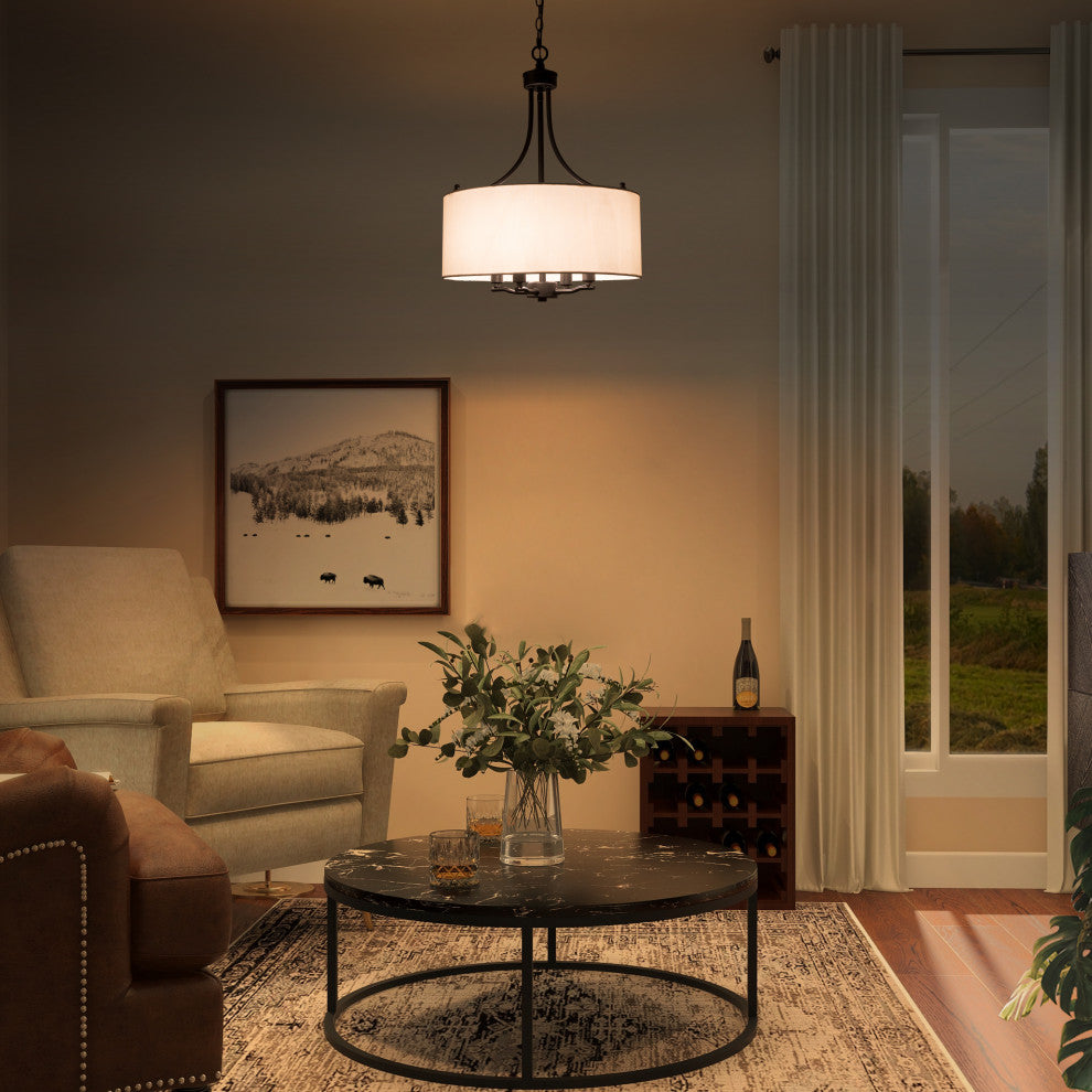 LNC 4-Light Matte Finish Modern Fabric Shade Chandelier, Black