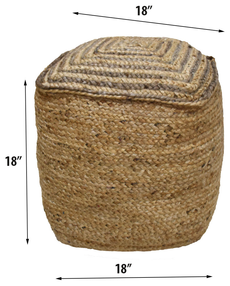 Contemporary Handmade Jute Pouf, 18x18x18 Round