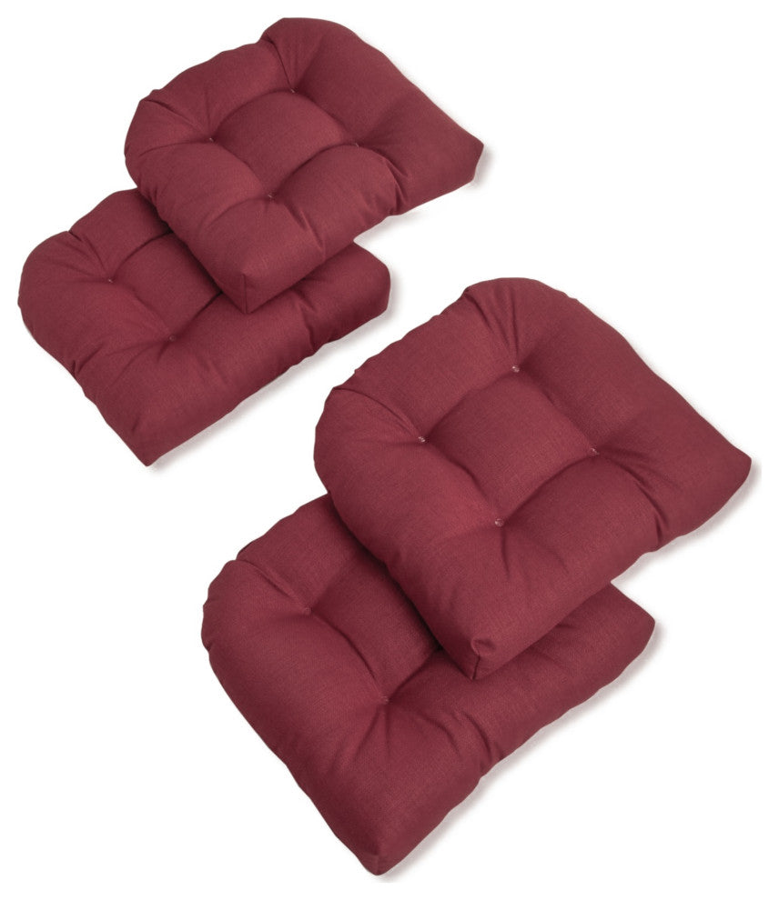 19" U-Shaped Solid Spun Polyester Tufted Dining Chair Cushions, Set of 4, Merlot