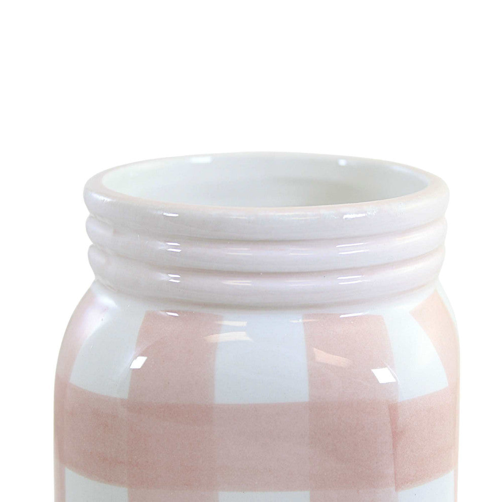 Tabletop Plaid Container Jar Dolomite Planter Utensil Holder A7000 Pink