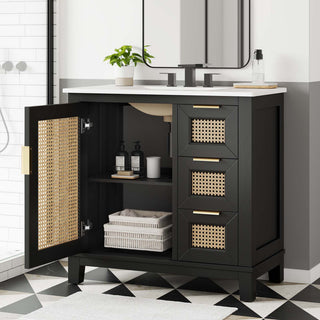Dixie 36" Solid Wood Bathroom Vanity Cabinet, Black White