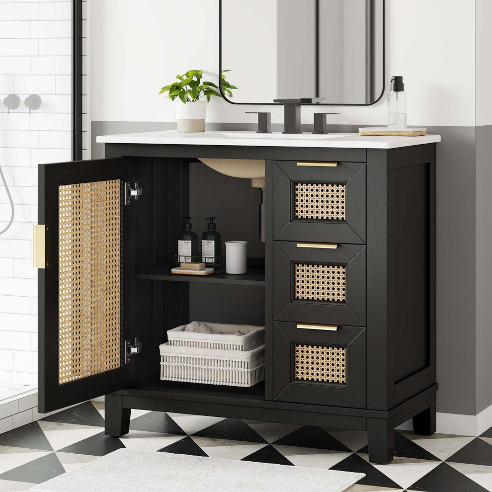Dixie 36" Solid Wood Bathroom Vanity Cabinet, Black White