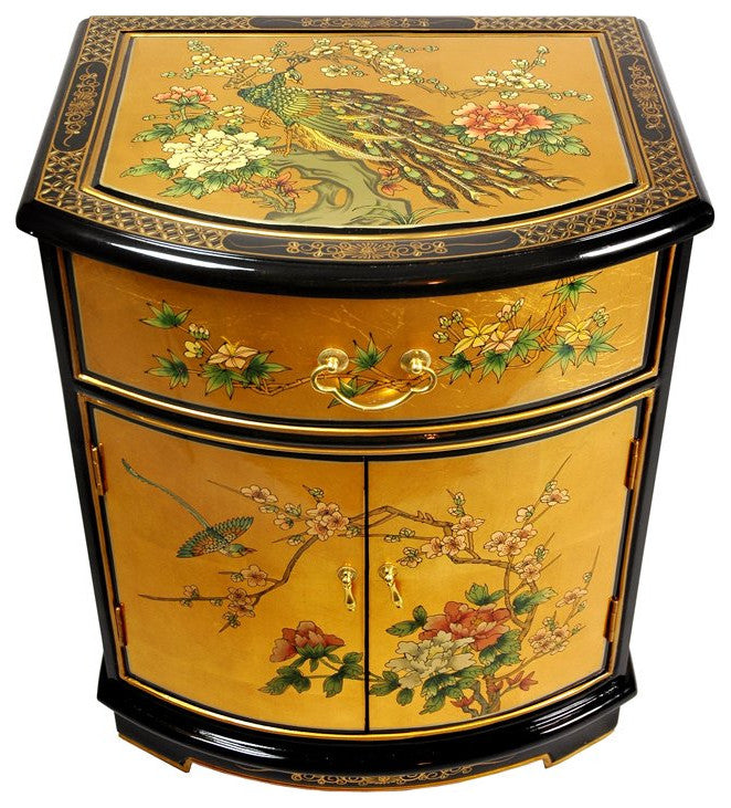 Gold Leaf Round Front Shoe Cabinet