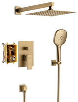 CASAINC 10" Wall Mounted 3 Spray Handheld Rainfall Luxury Shower System Set, Brushed Gold