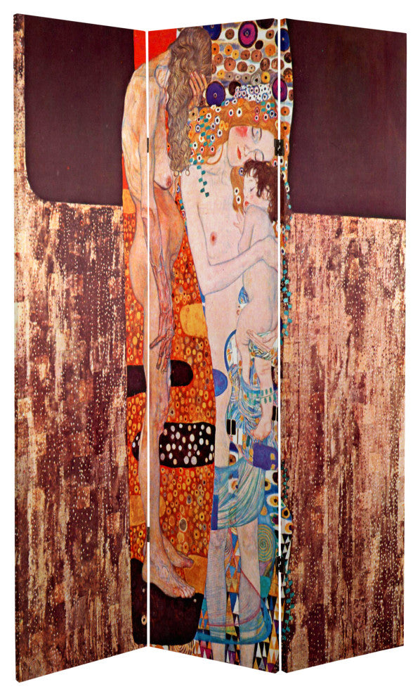 6' Double Sided Works of Klimt Room Divider, Block Bauer/Three Ages of Woman
