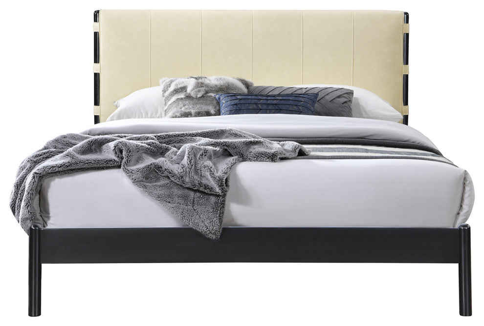 Abigail Upholstered Bed, Cream, Queen, Vegan Leather