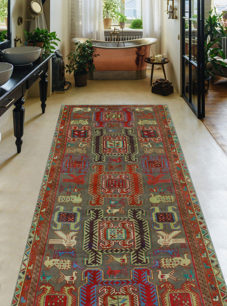 Fine Vintage Distressed Kian Gray/Rust Runner, 3'10x9'11