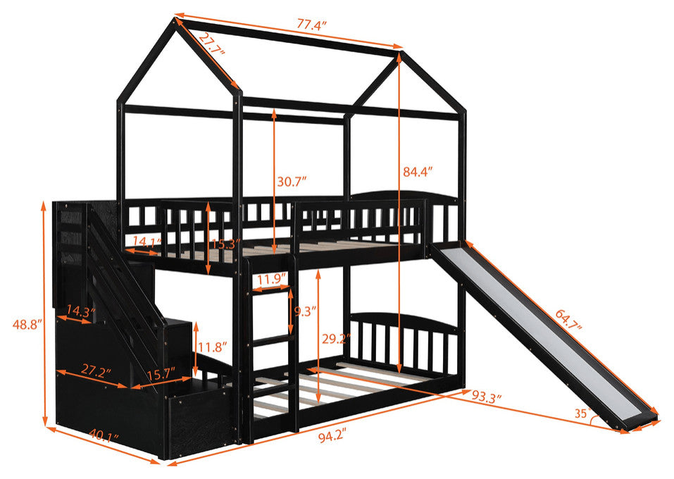Espresso Twin Over Twin Playhouse Styled Bunk Bed