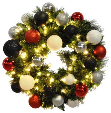 3' Pre-Lit Warm White LED Sequoia Wreath Decorated With The Modern Ornament