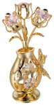 Matashi 24K Gold Plated Flower Ornament in Vase w Crystals Decorative Butterfly