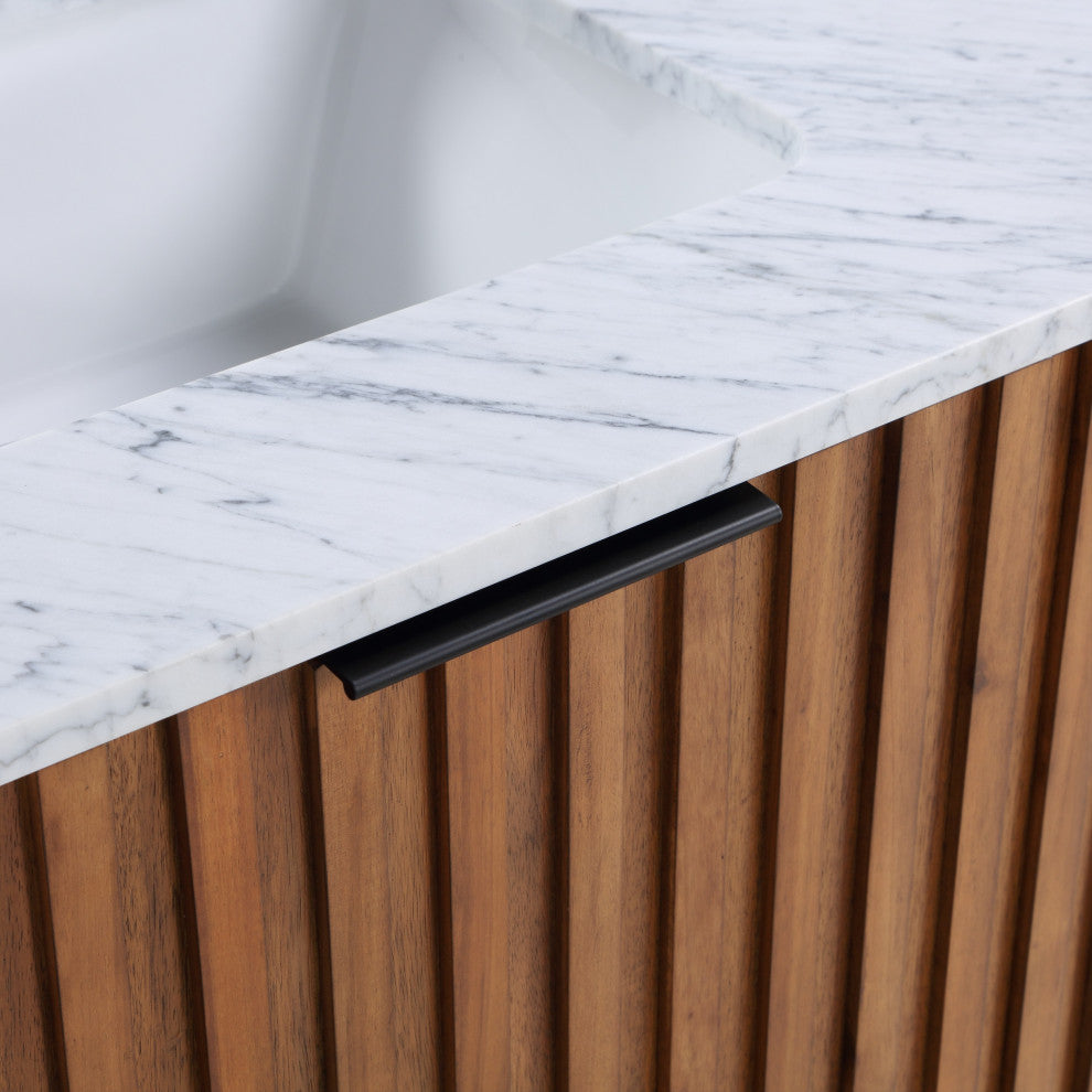 Terra Bathroom Vanity, Walnut/Matte Black With Carrara Marble, 60"