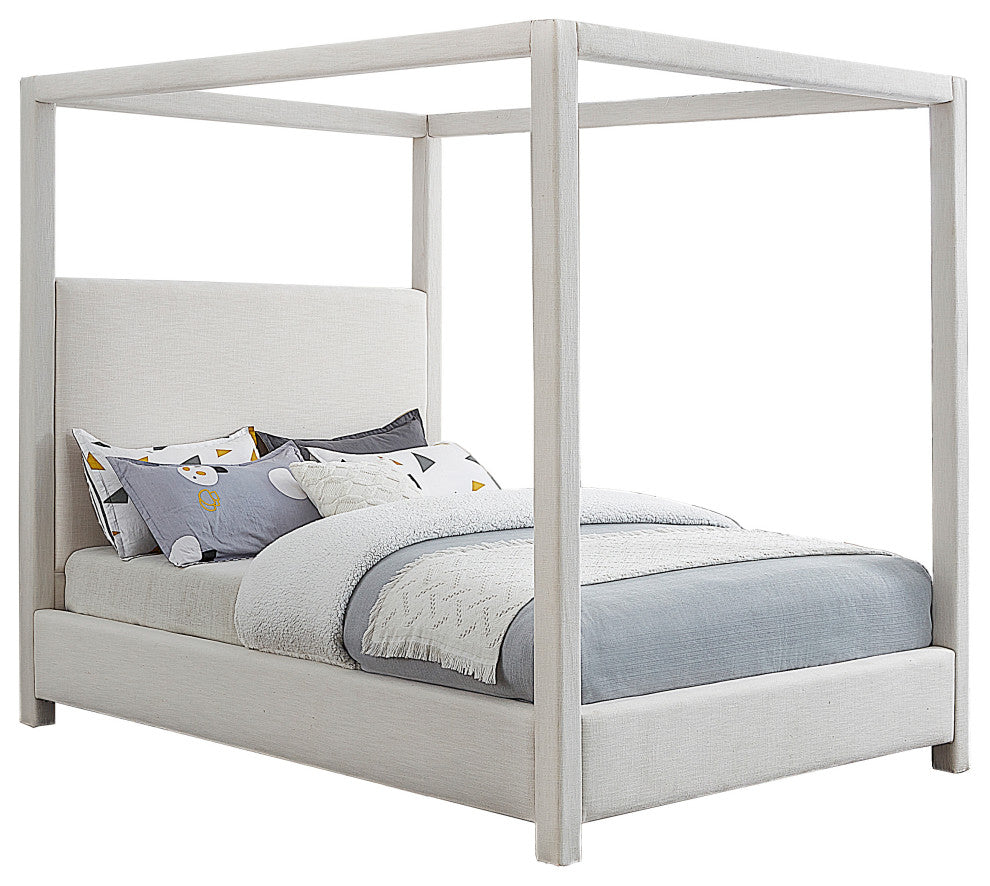 Emerson Upholstered Bed, Cream, King, Linen Textured Fabric