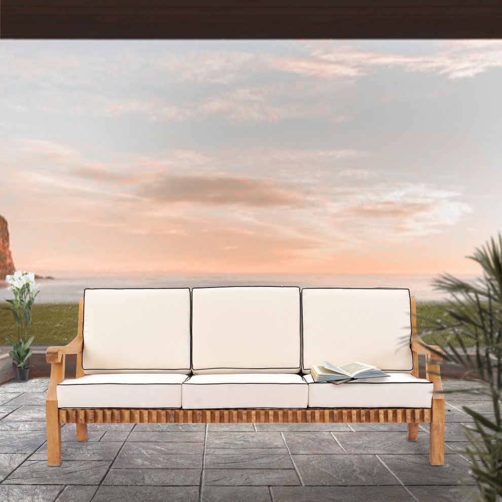 Teak Wood Deep Seating Patio Sofa with Cushions