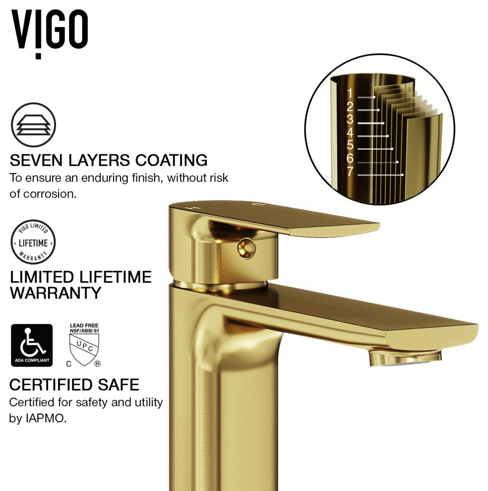 VIGO 6" H Davidson Single Handle Single Hole Faucet, Matte Brushed Gold, Without Extras