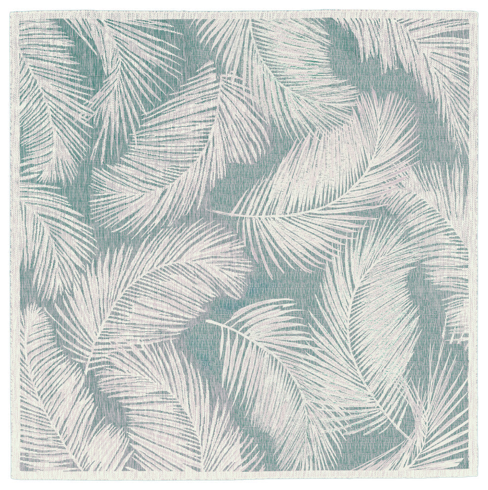 Carmel Fronds Indoor/Outdoor Rug, Aqua, 7'10" Square
