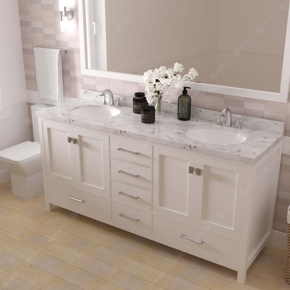 Caroline Avenue 72" Double Bath Vanity With Cultured Marble Quartz Top, White