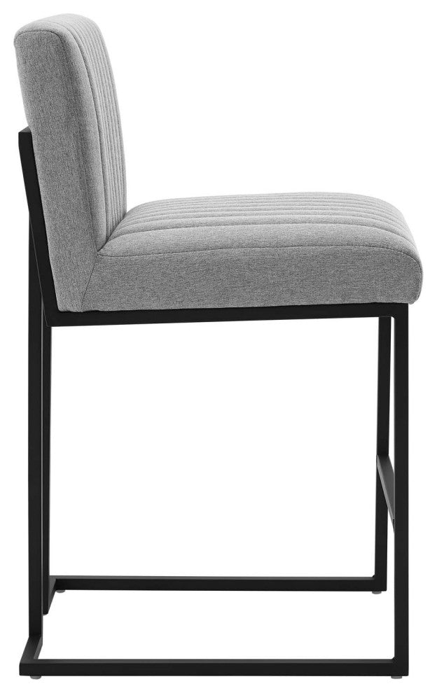 Indulge Channel Tufted Fabric Counter Stool, Light Gray
