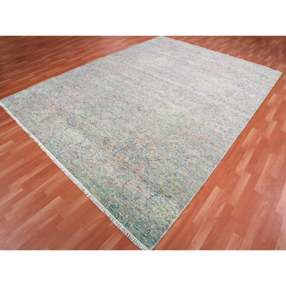 Gray Goose Oushak influence With Salt and Pepper Motif Pure Wool Rug 9'x11'10"