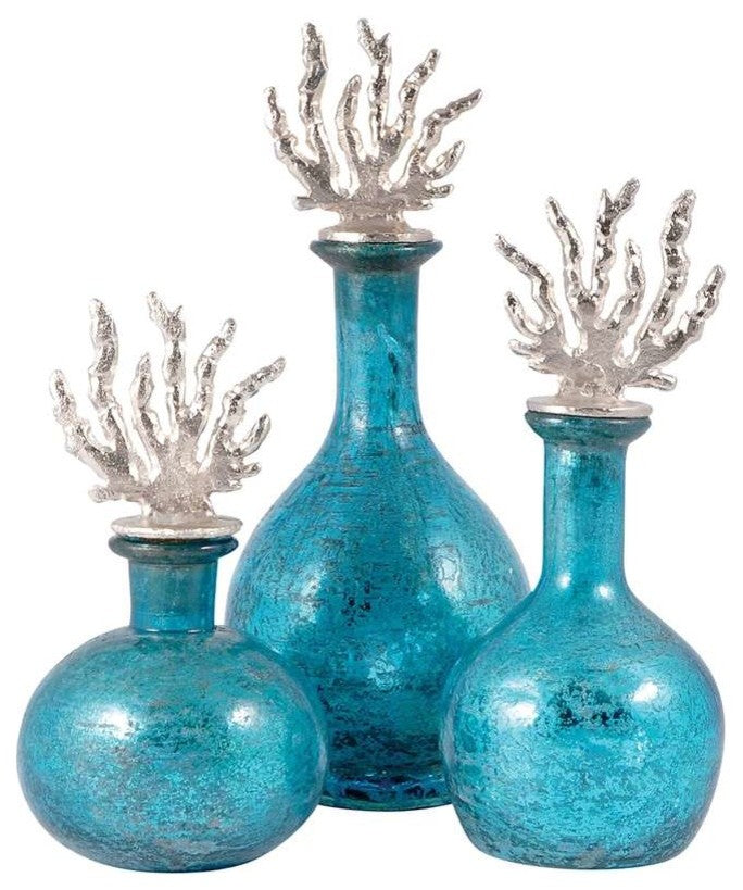 Pomeroy Reef Set of Three Decanters, Antique Turquoise Artifact