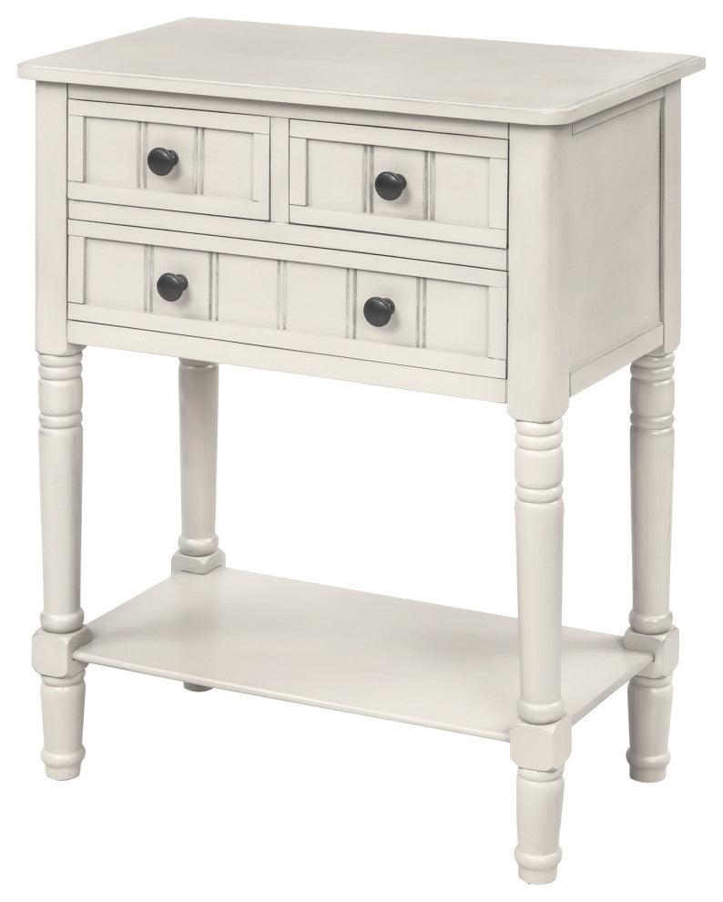 Narrow Console Table with Three Storage Drawers, Ivory