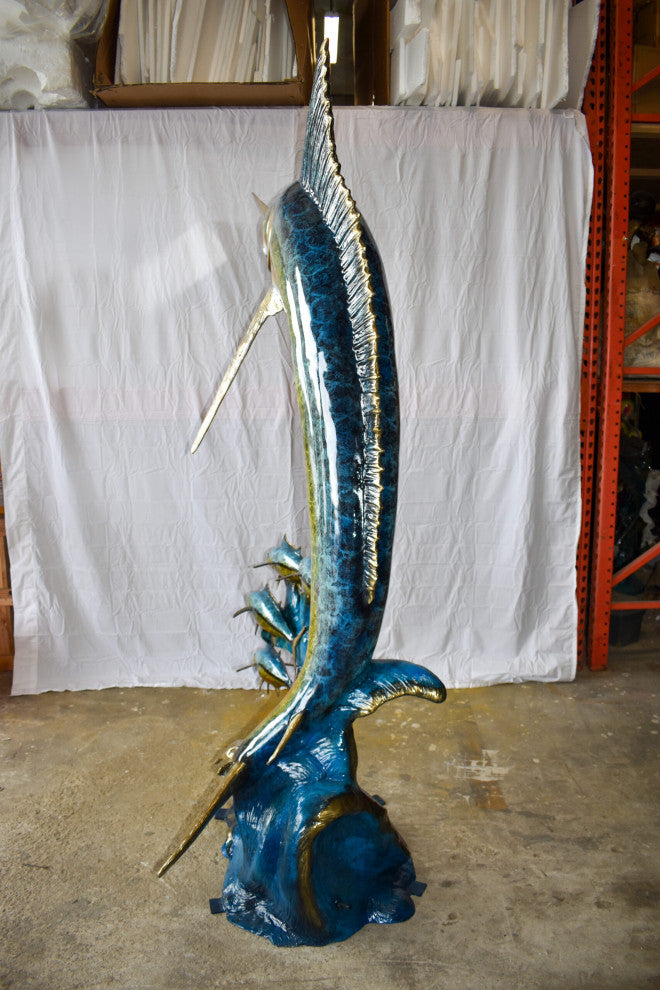 Giant Colored Marlin Fish W 4 Jack Fish Bronze Statue Fountain 85" x 30" x 90"