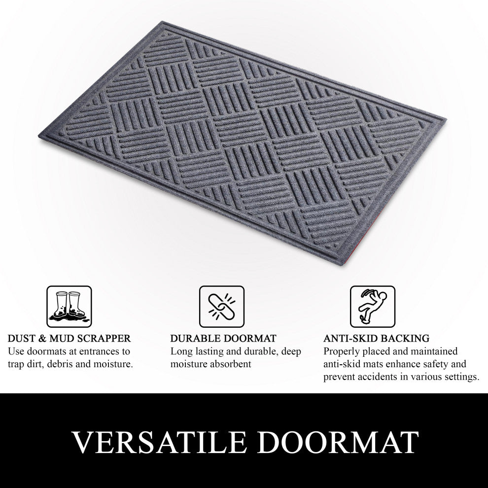 A1HC Superior Absorbant Polypropylene Doormat, Light Gray Checkered, 24"x36"