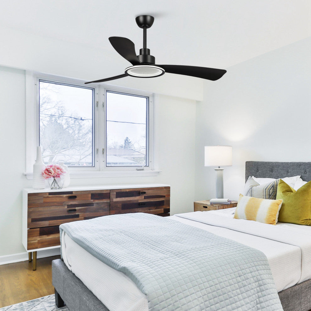 52 in.Modern Black LED Ceiling Fan with Light and Remote Control