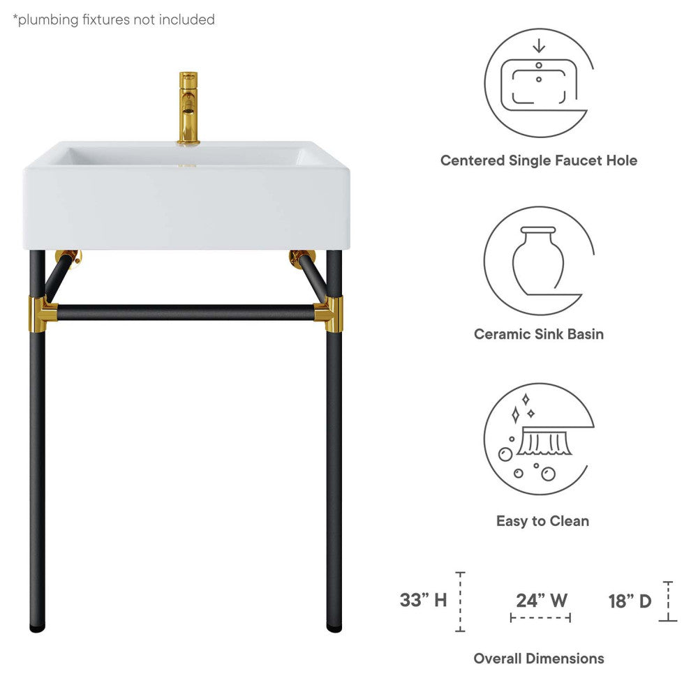 Redeem 24" Wall-Mount Black Stainless Steel Bathroom Vanity, Black White