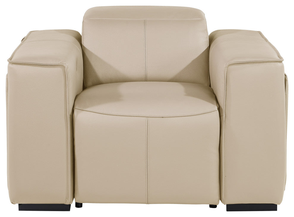 Niccolo Italian Leather Power Reclining Arm Chair With Power Headrests, Beige