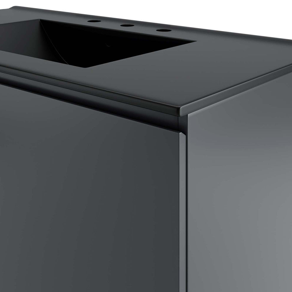 Sink Vanity Cabinet, Wall Mount, Gray Black, Ceramic, Modern, Bathroom
