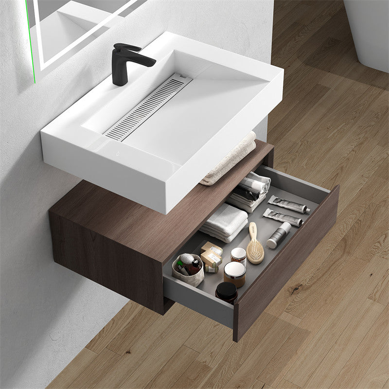 Alysa 30'' Floating Vanity, Acrylic Sink, Red Oak