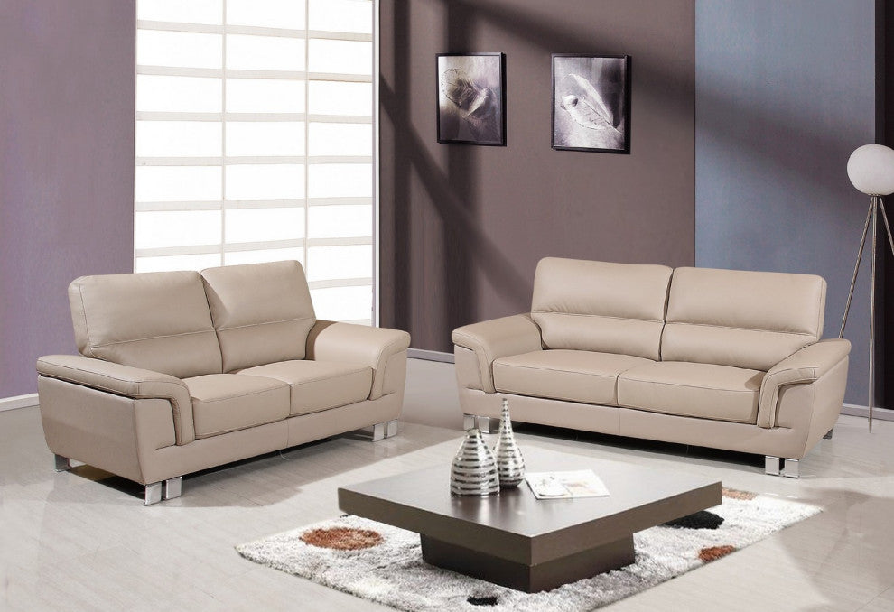 64''x36''x37'' Modern Beige Leather Sofa And Loveseat